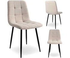 Smėlio spalvos boucle valgomojo kėdė, minkštas Teddy audinys, metalinės kojos, modernus dizainas, akcento kėdė, virtuvės kėdė, svetainės kėdė, šiuolaikiška kėdė