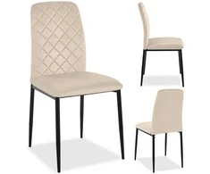 Smėlio spalvos velvetinis valgomojo kėdė, geometrinio dygsniavimo minkšta sėdynė, metalinės kojos, virtuvės kėdė, modernus valgomojo baldas