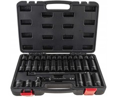 Smūginių galvučių rinkinys, 8-22 mm, 1/2" tvarkyklė, chromo-molibdeno plienas, smūginių veržliarakčių galvučių rinkinys, mechaniko įrankių rinkinys