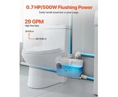Smulkinimo siurblys nuotekoms ir tualetui, 500W 4 įleidimo angos, 110 L/min srautas 8 m kėlimas, rūsiui dušui kriauklei skalbyklai voniai, nuotekų šalinimo įrenginys, fekalinis siurblys