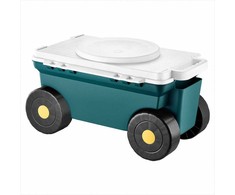 Sodo kėdutė su ratukais ir daiktadėže, 2 viename važiuojantis sodo vežimėlis, besisukanti sėdynė, lengva konstrukcija, keliamoji galia 123 kg, lauko sodininko kėdutė darbui darže