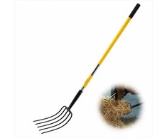 Sodo šakės 5 nagų su stiklo pluošto rankena, kalto plieno šakės šienui ir kompostui, 1450 mm ilgio sodo šakės, universalus sodo įrankis, žemės ūkio šakės
