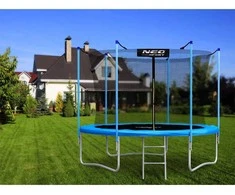 Sodo trampolinas 312 cm su apsauginiu tinklu ir kopėčiomis, lauko trampolinas, apvalus trampolinas vaikams, didelis trampolinas