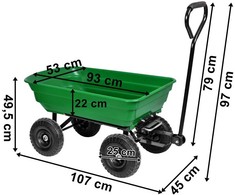 Sodo vežimėlis, savivartis, 75 l, 300 kg, žalias karutis, daržo vežimėlis, sodininko talpykla
