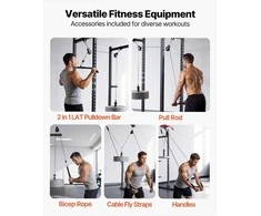 Sporto stovo skriemulių sistema nugaros ir kėlimo pratimams, dvigubos rankenos plieniniai trosai 150 kg galia, namų sporto salės skriemulio priedas troso treniruoklis bicepsams ir nugarai, jėgos sporto įranga
