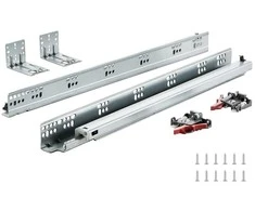 Stalčių bėgeliai, 533.4 mm, apatinis šoninis tvirtinimas, didelio stiprumo, pilnas ištraukimas, rutuliniai guoliai, švelnus uždarymas, virtuvės spintelės stalčių bėgeliai