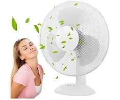 Stalinis ventiliatorius, baltas, 38 W, 3 greičiai, 90° osciliacija, reguliuojamas pasvirimo kampas, mažas stalo ventiliatorius, nešiojamas, kompaktiškas, galingas