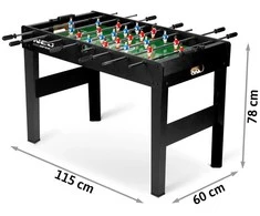 Stalo futbolas namams, su 22 žaidėjais, 115x60x78 cm stalo futbolas, juodas stalo futbolas, stalo futbolo žaidimas