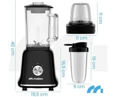Stiklinis ąsotis trintuvas, 1800W didelės galios kokteilių gaminimo aparatas, su malūnėliu ir 2 x 600ml buteliukais, virtuvei, kokteiliams ir ledo smulkinimui