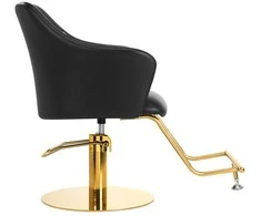 Stilisto kėdė, hidraulinė kirpyklos kėdė, juoda ir aukso salono kėdė, ergonomiška kirpėjo kėdė, pasukami salono baldai