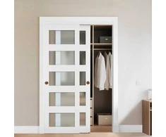 Stumdomos spintos durys, 1219 mm x 2032 mm, matinio stiklo apėjimo durys, erdvę taupančios spintos durys, miegamojo stumdomos durys
