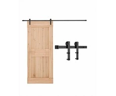 Stumdomų kluono tipo durų furnitūros rinkinys vienguboms durims, patvarus anglinio plieno bėgis su I formos ritinėliu, 3 m ilgio, juodas durų stumdymo mechanizmas, tvirta durų furnitūra