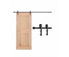 Stumdomų svirno tipo durų furnitūros komplektas, 3m bėgis, 150kg keliamoji galia, durims iki 1524mm pločio ir 35-44mm storio, patvarus anglinis plienas, juodas, stumdomų durų sistema, bėgelis durims