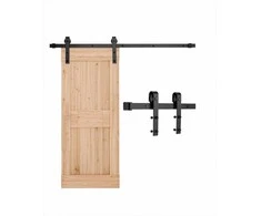 Stumdomų svirno tipo durų furnitūros rinkinys vienguboms durims, patvarus anglinis plienas, rūdims atspari juoda apdaila, 1500 mm bėgelis, 150 kg apkrova, stumdomų durų mechanizmas, durų bėgelių sistema
