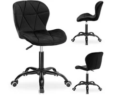 Sukamoji kėdė su ratukais Spiner Juodas, juodo aksomo, 360° pasukama, reguliuojamo aukščio, ergonomiška biuro / darbo / kompiuterio kėdė
