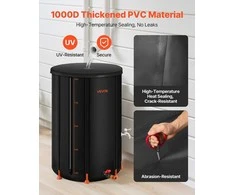 Sulankstoma lietaus statinė, 380 L nešiojama lietaus vandens surinkimo sistema, 1000D PVC sodo vandens talpa su čiaupu ir perpildymo rinkiniu, juoda, vandens rezervuaras