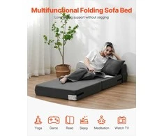 Sulankstoma sofa-lova, trys viename sulankstoma lova su 2 pagalvėmis ir plaunamu užvalkalu, transformuojama fotelis-lova, futono sofa svetainei ir miegamajam, tamsiai pilka vienvietė lova