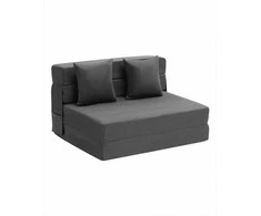 Sulankstoma sofa-lova, „trys viename“ transformuojamas miegamasis fotelis su 2 pagalvėmis ir plaunamu užvalkalu, 25D atminties putų futonas svetainei ir miegamajam, tamsiai pilka, svečių lova
