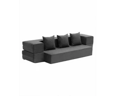 Sulankstoma sofos lova 3 viename, transformuojama sofa su 3 pagalvėmis ir plaunamu užvalkalu, atminties putų miegamasis fotelis, tamsiai pilka futono sofa, sulankstomas čiužinys svečiams
