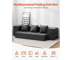Sulankstoma sofos lova 3 viename, transformuojama sofa su 3 pagalvėmis ir plaunamu užvalkalu, atminties putų miegamasis fotelis, tamsiai pilka futono sofa, sulankstomas čiužinys svečiams