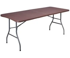 Sulankstomas banketinis stalas-lagaminas, rotango imitacija, 180x74x74.5 cm, rudas, furšetų, renginių stalas