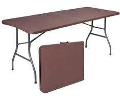 Sulankstomas banketinis stalas-lagaminas, rotango imitacija, 180x74x74.5 cm, rudas, furšetų, renginių stalas