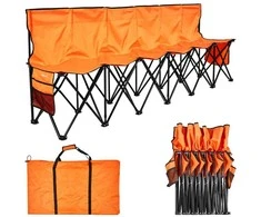 Sulankstomas futbolo suoliukas, 6 vietų nešiojama sėdynė šalia aikštelės, su laikymo kišenėmis, futbolui, beisbolui, stovyklavimui, oranžinis