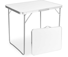 Sulankstomas kempingo stalas 80x60 cm, baltas, nešiojamas, lagaminas-stalas, iškylų stalas