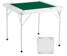 Sulankstomas Madžongo Stalas, 4 Žaidėjų Kortų Stalas, Nešiojamas Domino Stalas Dėlionėms, su Puodelių Laikikliais ir Žetonų Dėklais, 90x90cm Kvadratinis Stalas