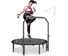 Sulankstomas mini batutas, 129.54 cm fitneso batutas, vidaus treniruočių batutas su reguliuojama rankena, suaugusiųjų atšokimo treniruoklis, tylus sodo treniruoklis