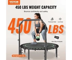 Sulankstomas mini batutas, 129.54 cm fitneso batutas, vidaus treniruočių batutas su reguliuojama rankena, suaugusiųjų atšokimo treniruoklis, tylus sodo treniruoklis