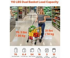 Sulankstomas pirkinių vežimėlis skalbiniams, didelis vežimėlis su 360° ratais, talpus, nešiojamas pirkinių vežimėlis maisto produktams