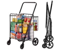Sulankstomas pirkinių vežimėlis skalbiniams, didelis vežimėlis su 360° ratais, talpus, nešiojamas pirkinių vežimėlis maisto produktams