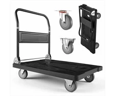 Sulankstomas platforminis vežimėlis su pasukamais ratukais, 453.59 kg keliamoji galia, 895 x 595 x 850 mm, rankinis krovinių transportavimo vežimėlis prekėms