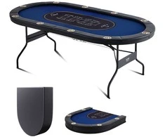 Sulankstomas pokerio stalas 10 žaidėjų, ovalus kazino, 214 cm, nešiojamas, Texas Holdem, Blackjack, kortų žaidimams