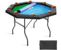 Sulankstomas pokerio stalas 8 žaidėjams, su puodelių laikikliais, aštuonkampis kazino žaidimų stalas, nešiojamas veltinio Texas Hold'em stalas