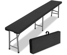 Sulankstomas sodo suolas iš rotango, 180 cm, juodas, lauko suolas, pikniko suolas, sulankstoma kėdė