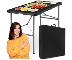 Sulankstomas stalas-lagaminas, 122 cm, juodas, neperšlampamas, renginiams, nešiojamas, piknikui, iškylai, lauko prekybai