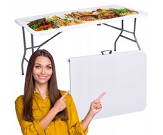 Sulankstomas stalas-lagaminas 150 cm, baltas, daugiafunkcis, nešiojamas, iškylams, renginiams, vakarėliams