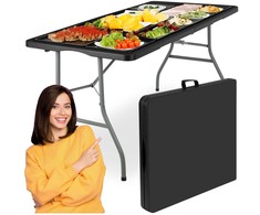 Sulankstomas stalas-lagaminas 152 cm, juodas, nešiojamas, iškylinis, renginiams, piknikams