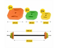 4Fizjo Sulankstomas štangos rinkinys su bituminiais svoriais, 20 kg reguliuojamas hantelių rinkinys, jėgos treniruotės namų sporto salei