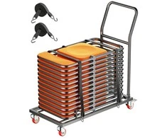 Sulankstomų kėdžių vežimėlis 25 kėdėms, 136 kg, L formos horizontalus kėdžių vežimėlis, sulankstomų kėdžių stovas