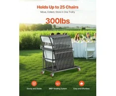 Sulankstomų kėdžių vežimėlis 25 kėdėms, 136 kg, L formos vertikalus kėdžių stovas, sulankstomų kėdžių vežimas