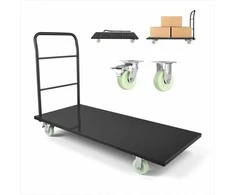Sunkiojo svorio platforminis plieno vežimėlis su pasukamais ratukais ir rankena, pramoninis rankinis vežimėlis kroviniams ir bagažui, 1525 x 700 x 1090 mm, krovinių gabenimo įranga