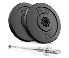 Sunkiosios atletikos rinkinys, bituminis 20 kg, su tiesia štanga 120 cm, skirtas namų sporto salei