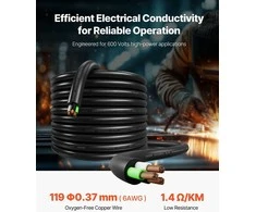Sunkiųjų elektros instaliacijų kabelis, 6 AWG varinis laidas, CPE guminis apvalkalas, 7.62 m, lankstus, pramoninis, lauko sąlygoms, maitinimo laidas, guminis kabelis