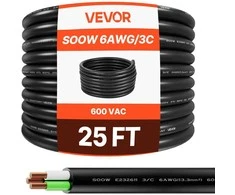 Sunkiųjų elektros instaliacijų kabelis, 6 AWG varinis laidas, CPE guminis apvalkalas, 7.62 m, lankstus, pramoninis, lauko sąlygoms, maitinimo laidas, guminis kabelis