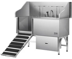 Šunų maudymo vonia su rampa, filtru, 155 cm, nerūdijančio plieno, gyvūnų prausimo stotelė, šunims, augintiniams