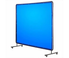 Suvirinimo ekranas su rėmu, 1.74 x 2.34m dirbtuvėms ir pramoniniam naudojimui, ugniai atsparus vinilas, 6 lygio UV apsauga, mėlyna suvirinimo užuolaida su užrakinamais ratukais, apsauginė sienelė