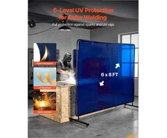 Suvirinimo ekranas su rėmu, 1.74 x 2.34m dirbtuvėms ir pramoniniam naudojimui, ugniai atsparus vinilas, 6 lygio UV apsauga, mėlyna suvirinimo užuolaida su užrakinamais ratukais, apsauginė sienelė